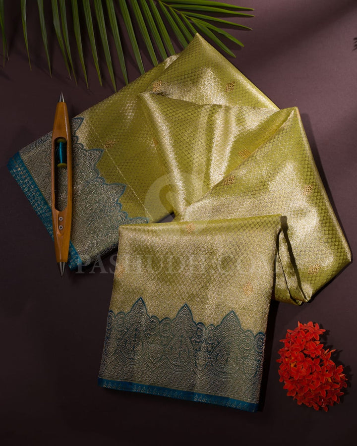 Parrot Green & Anandha Blue Shimmer Organza Kanjivaram Silk Saree-S1382(B)