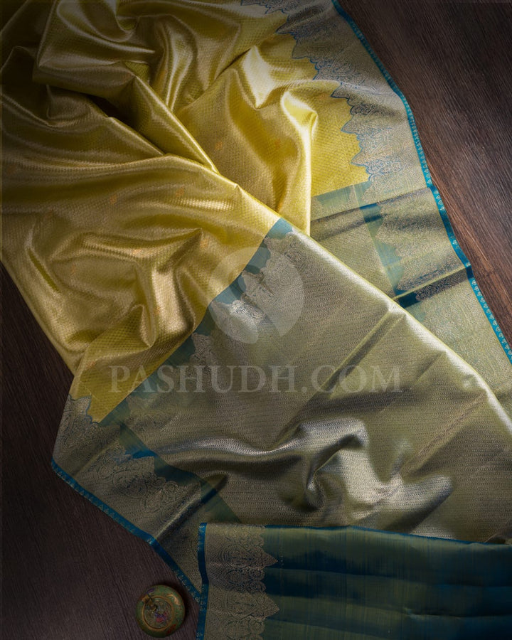 Parrot Green & Anandha Blue Shimmer Organza Kanjivaram Silk Saree-S1382(B)