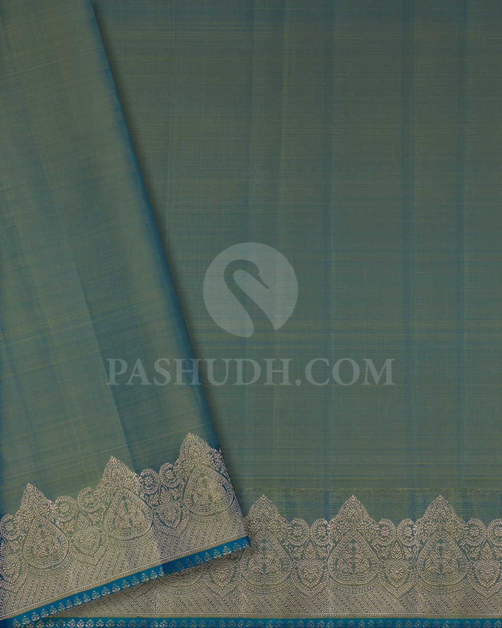Parrot Green & Anandha Blue Shimmer Organza Kanjivaram Silk Saree-S1382(B)
