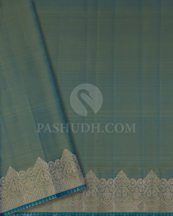 Parrot Green & Anandha Blue Shimmer Organza Kanjivaram Silk Saree-S1382(B)