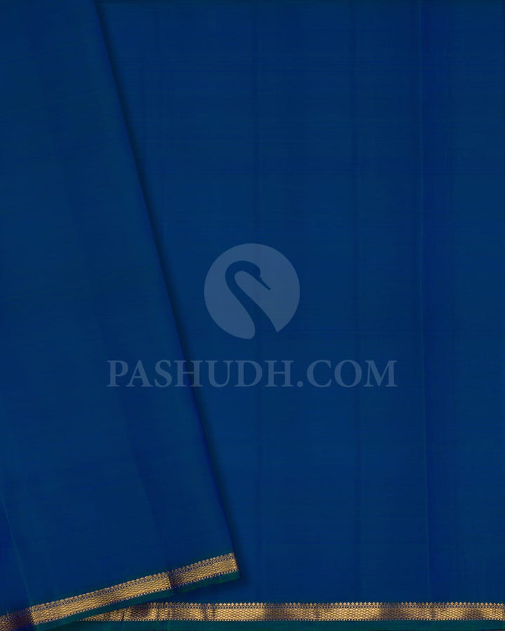 Mango Yellow & Peacock Blue Pure Kanjivaram Silk Saree-SP9