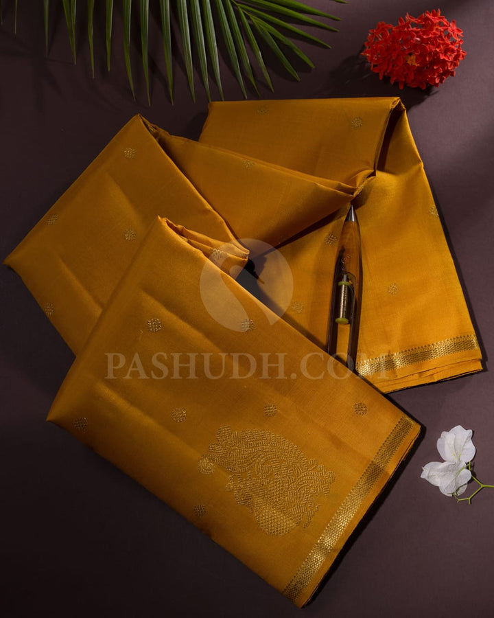 Mango Yellow & Peacock Blue Pure Kanjivaram Silk Saree-SP9