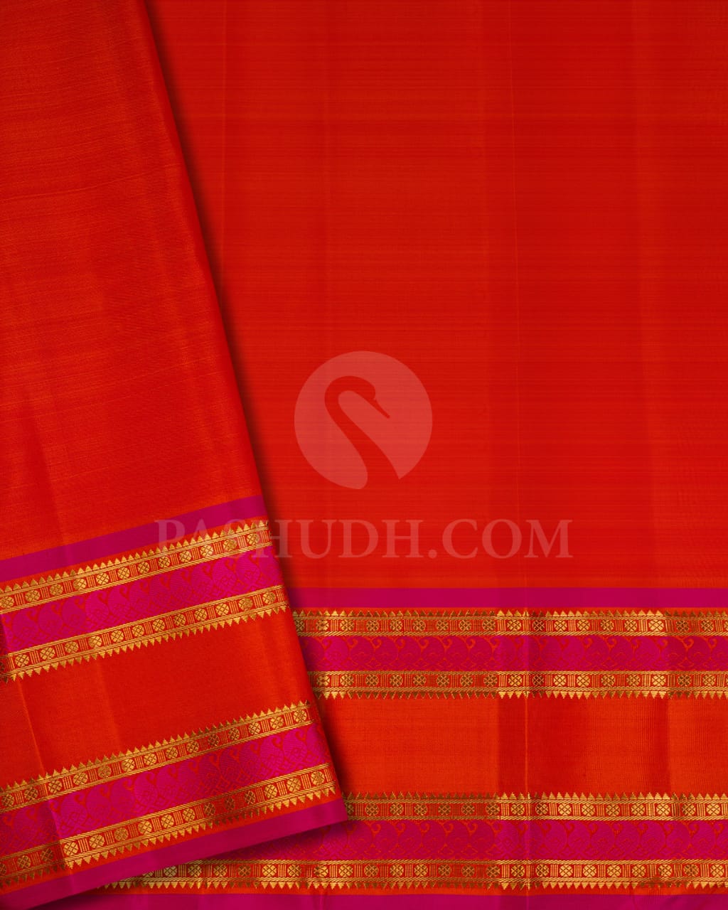 Beige,Orange & Rani Pink Pure Zari Kanjivaram Silk Saree-SP3