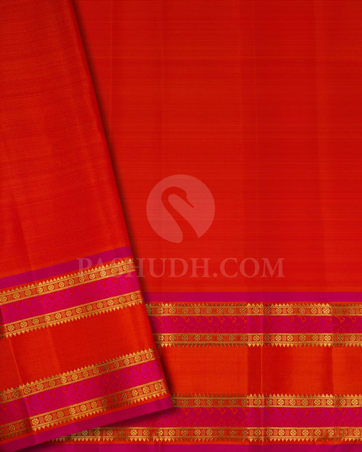 Beige,Orange & Rani Pink Pure Zari Kanjivaram Silk Saree-SP3