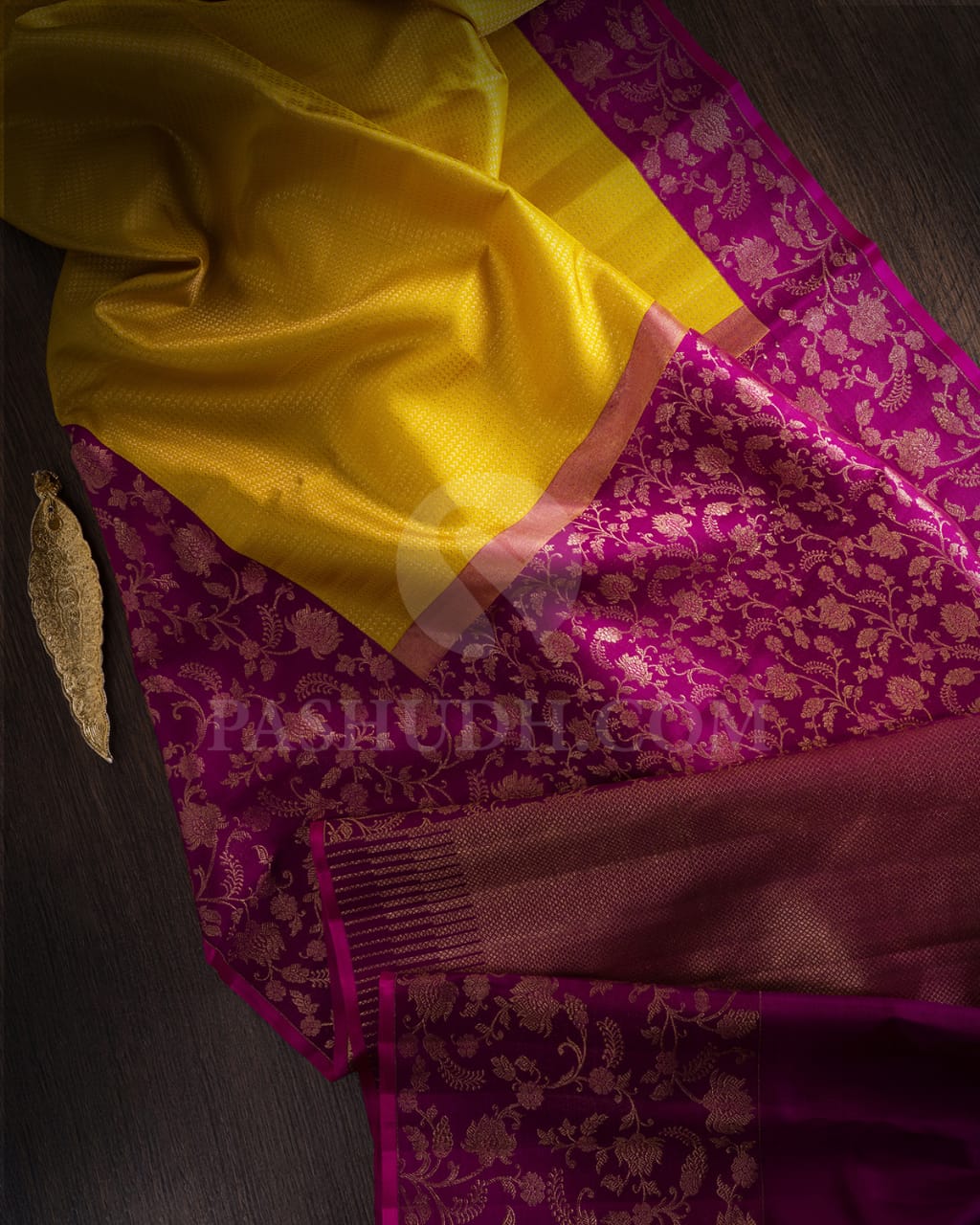 Mustard Yellow & Purple Kanjivaram Silk Saree-S1070(I)