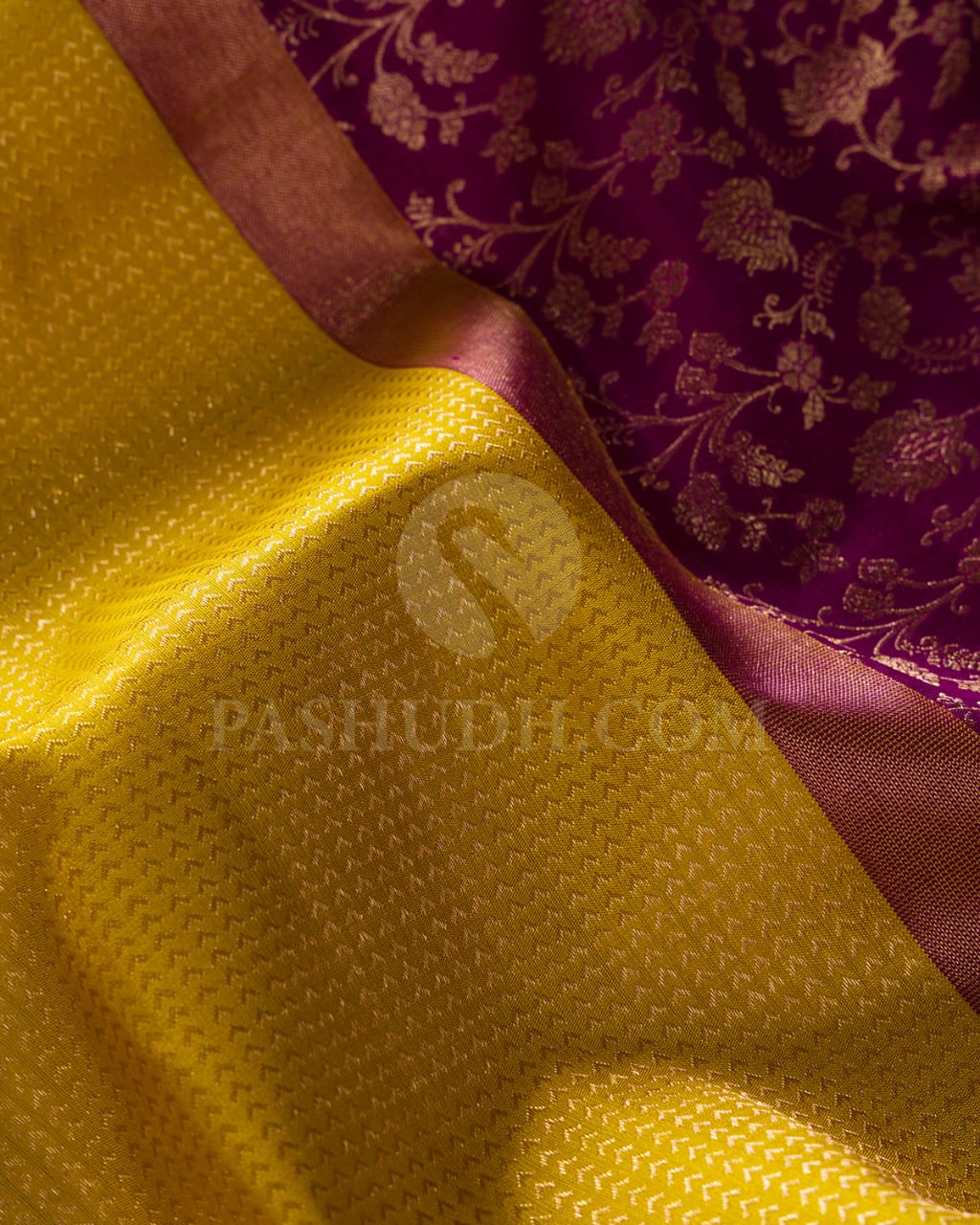 Mustard Yellow & Purple Kanjivaram Silk Saree-S1070(I)