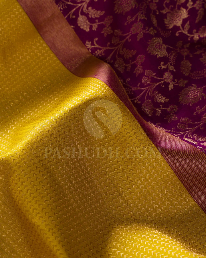 Mustard Yellow & Purple Kanjivaram Silk Saree-S1070(I)