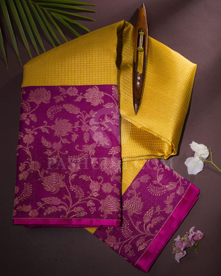 Mustard Yellow & Purple Kanjivaram Silk Saree-S1070(I)