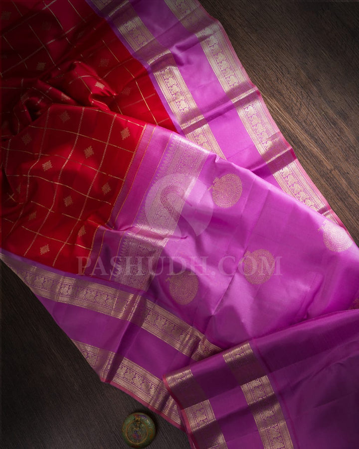 Red & Lavender Kanjivaram Silk Saree-S1443(A)