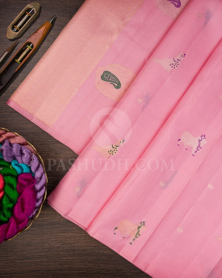 Baby Pink Traditional Borderless Kanjivaram Silk Saree-S1440(A)