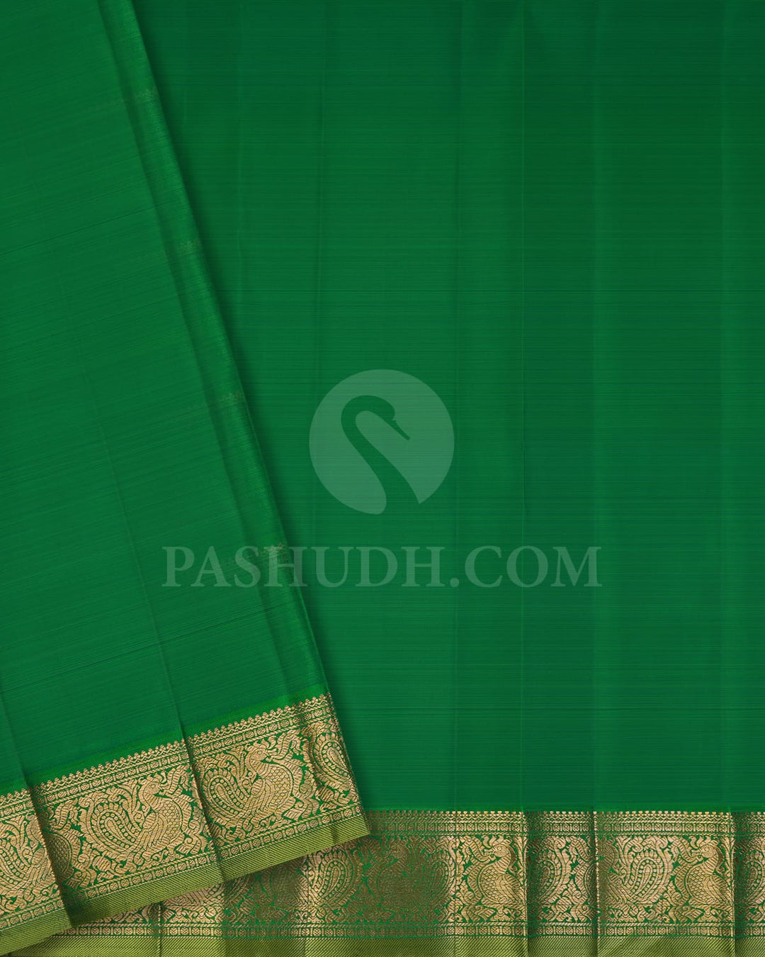 Gold Silver Zari With Emerald Green Organza Kanjivaram Silk Saree-S1442(A)