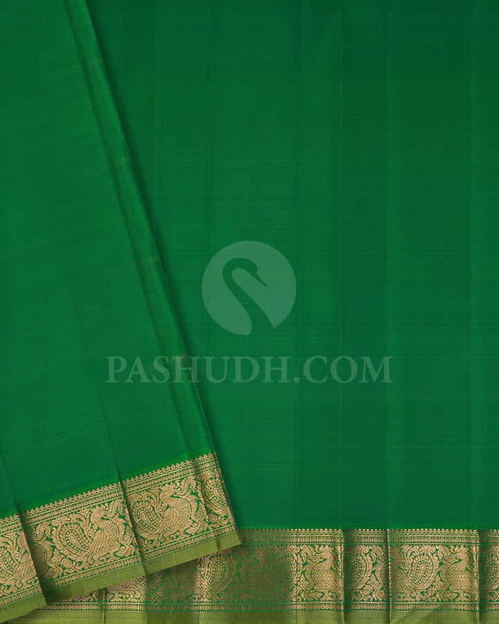 Gold Silver Zari With Emerald Green Organza Kanjivaram Silk Saree-S1442(A)