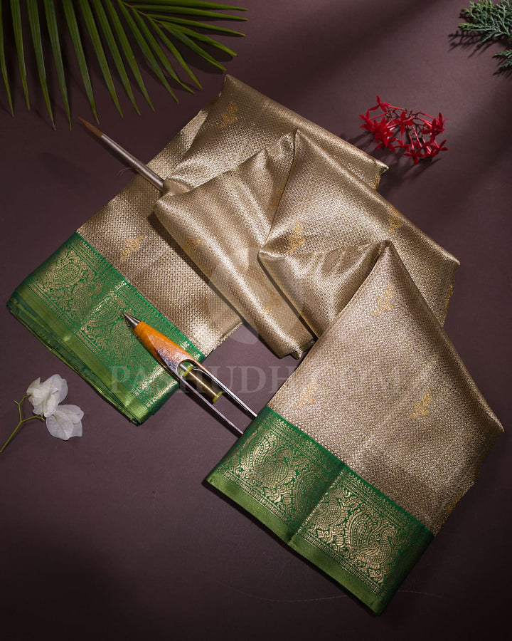 Gold Silver Zari With Emerald Green Organza Kanjivaram Silk Saree-S1442(A)