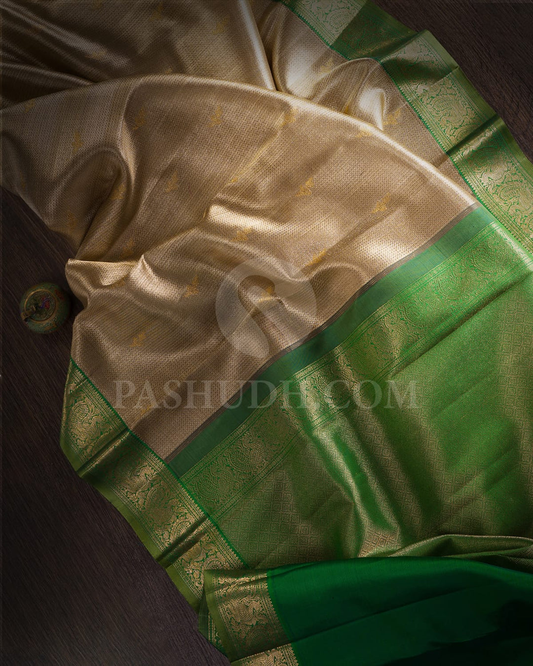 Gold Silver Zari With Emerald Green Organza Kanjivaram Silk Saree-S1442(A)