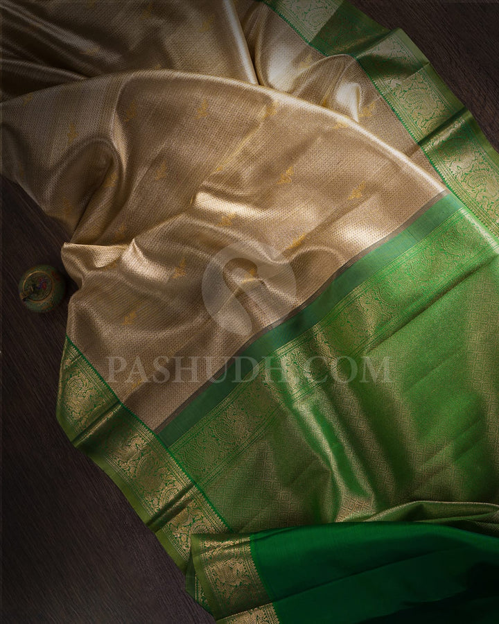 Gold Silver Zari With Emerald Green Organza Kanjivaram Silk Saree-S1442(A)
