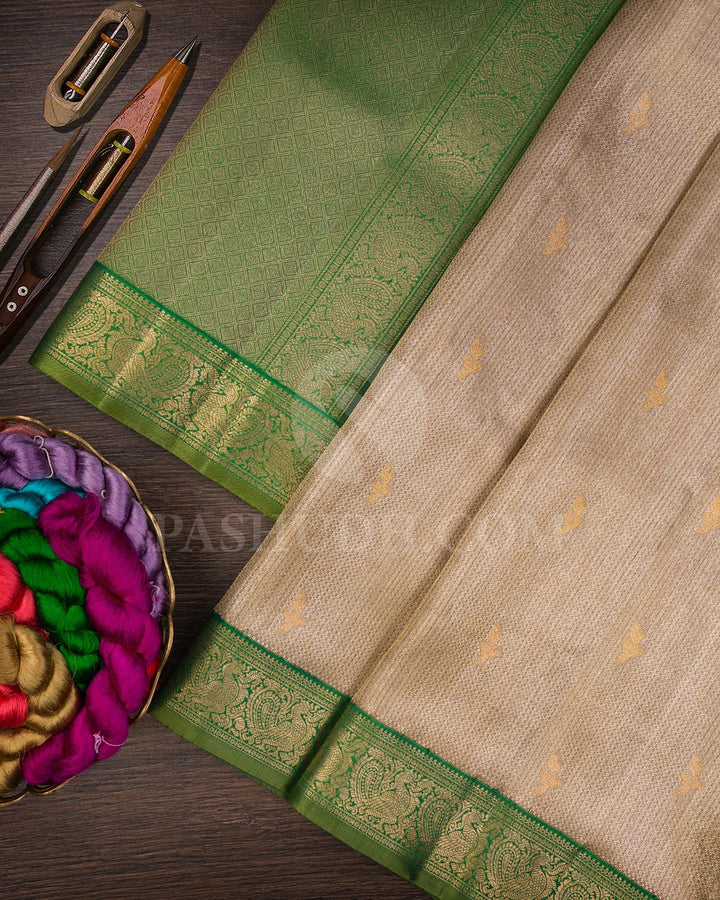 Gold Silver Zari With Emerald Green Organza Kanjivaram Silk Saree-S1442(A)