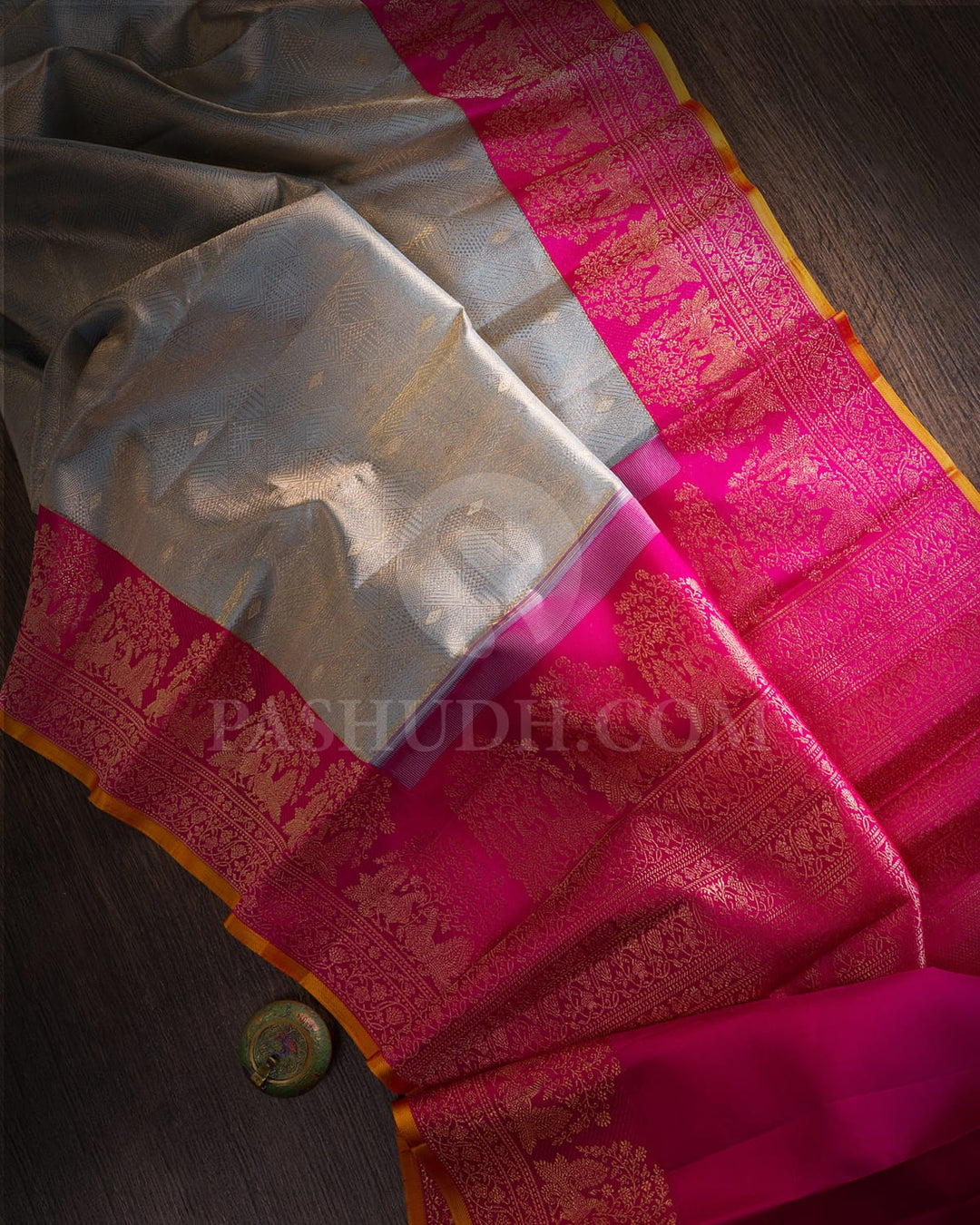 Powder Blue & Rani Pink Kanjivaram Silk Saree-S1439(A)