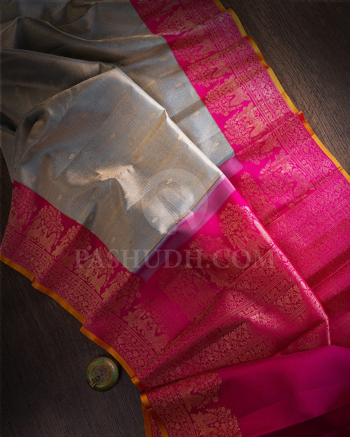 Powder Blue & Rani Pink Kanjivaram Silk Saree-S1439(A)
