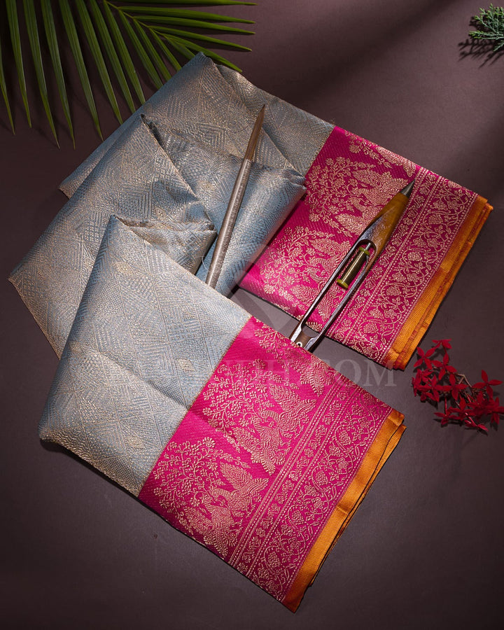Powder Blue & Rani Pink Kanjivaram Silk Saree-S1439(A)