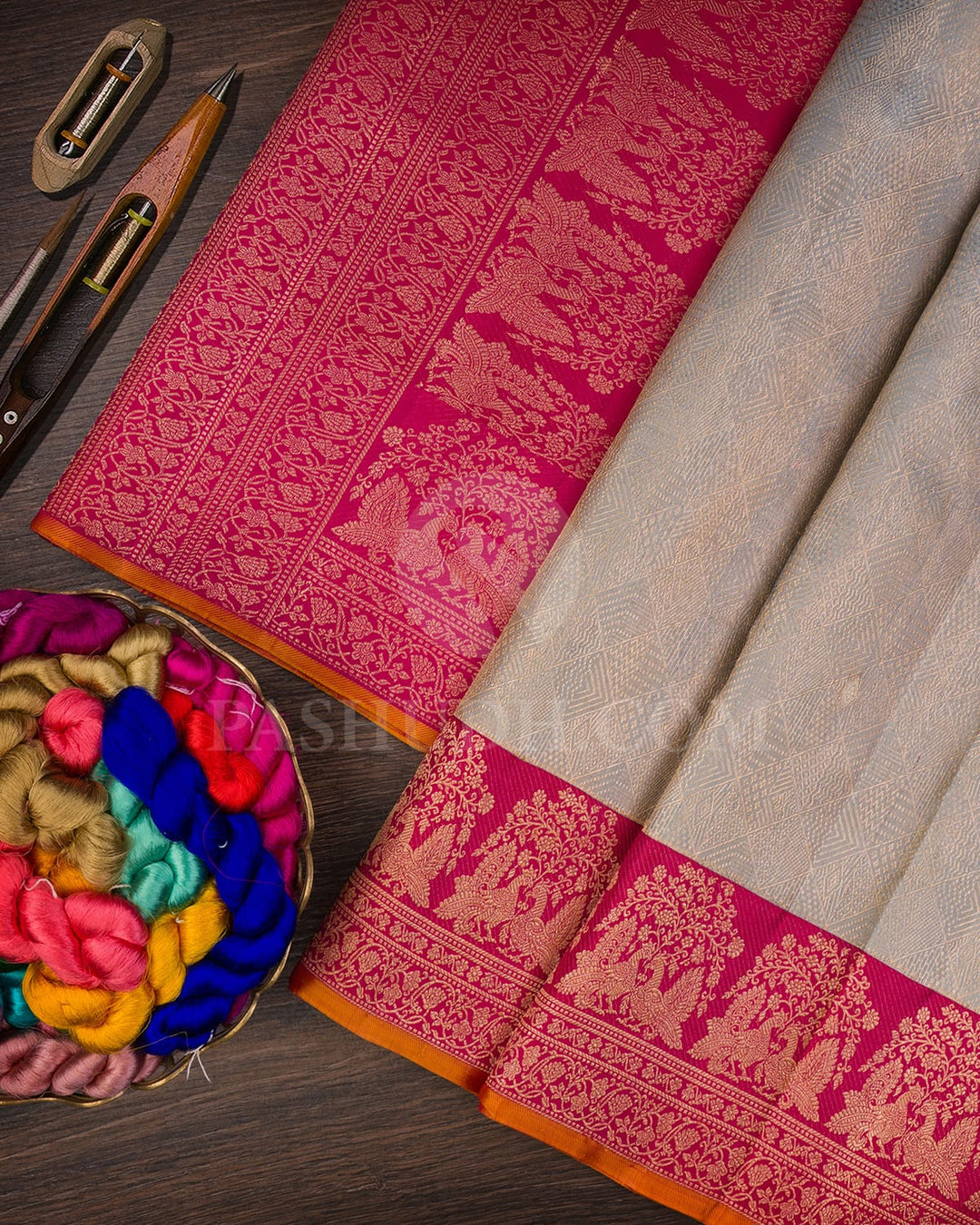 Powder Blue & Rani Pink Kanjivaram Silk Saree-S1439(A)