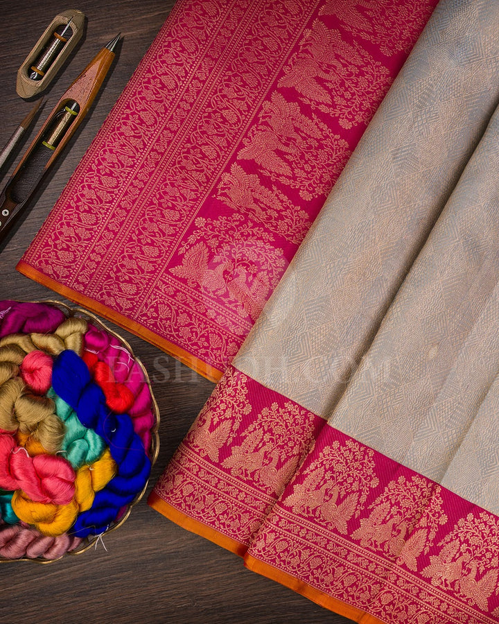 Powder Blue & Rani Pink Kanjivaram Silk Saree-S1439(A)