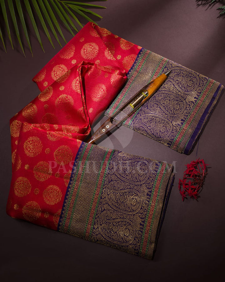 Red & Navy Blue Kanjivaram Silk Saree-S1071(D)