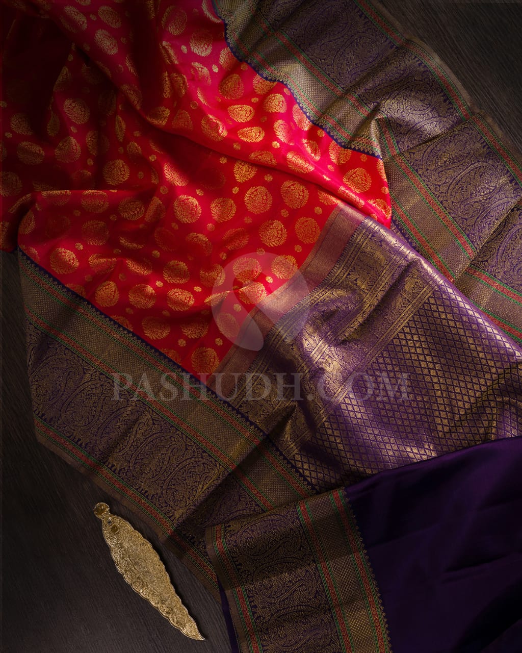 Red & Navy Blue Kanjivaram Silk Saree-S1071(D)