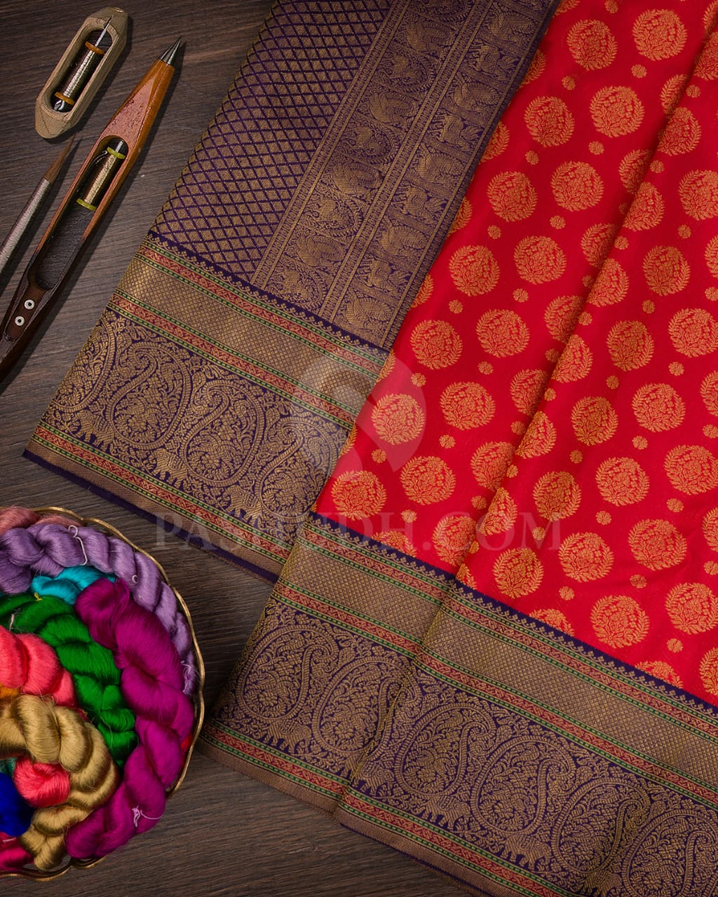 Red & Navy Blue Kanjivaram Silk Saree-S1071(D)