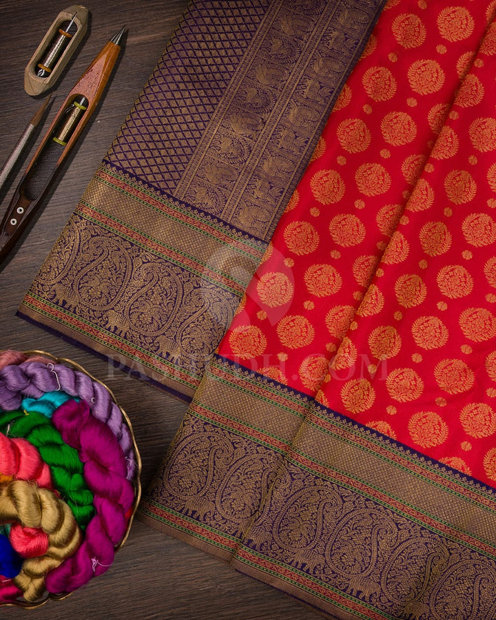 Red & Navy Blue Kanjivaram Silk Saree-S1071(D)