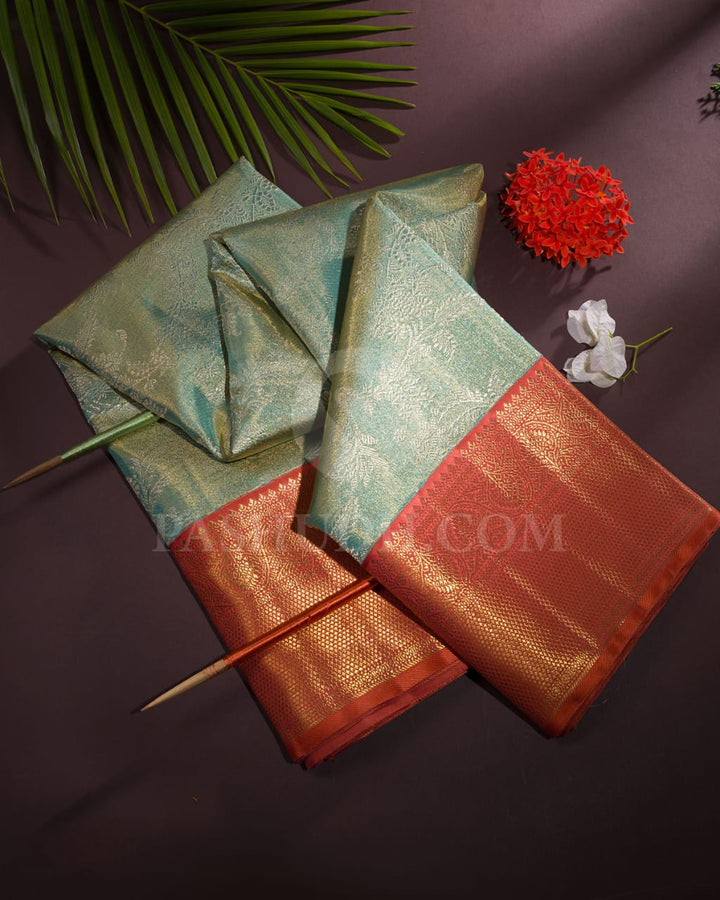 Sky Blue And Rust Orange Bridal Kanjivaram Silk Saree - S1416(C)