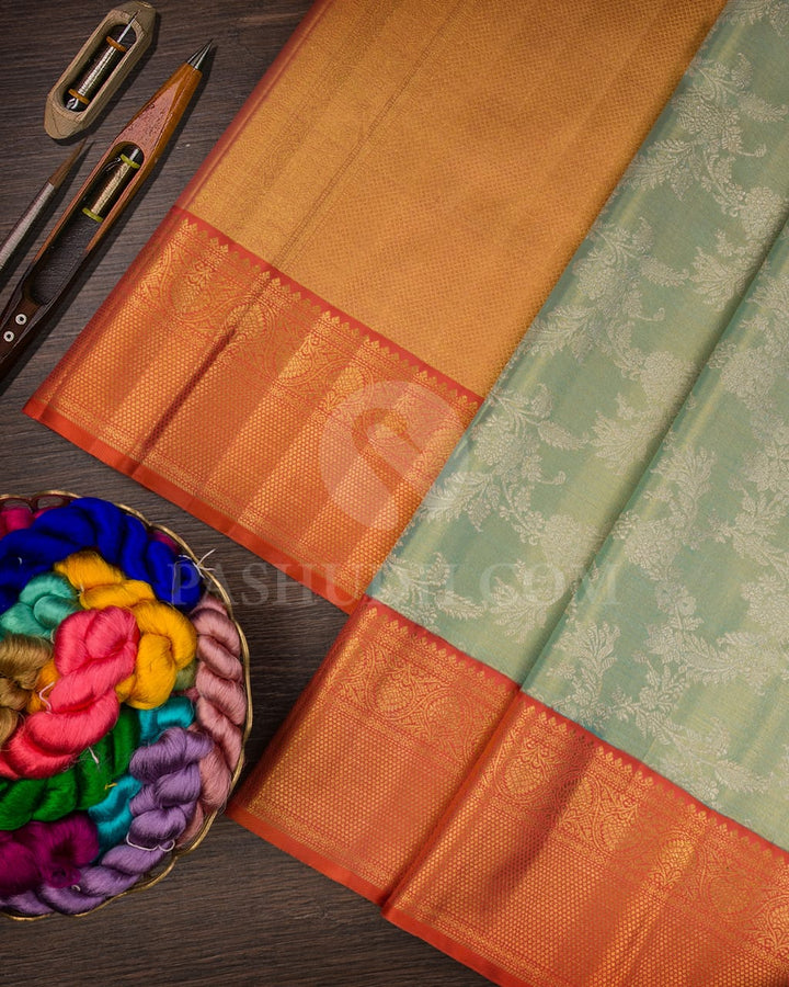 Sky Blue And Rust Orange Bridal Kanjivaram Silk Saree - S1416(C)