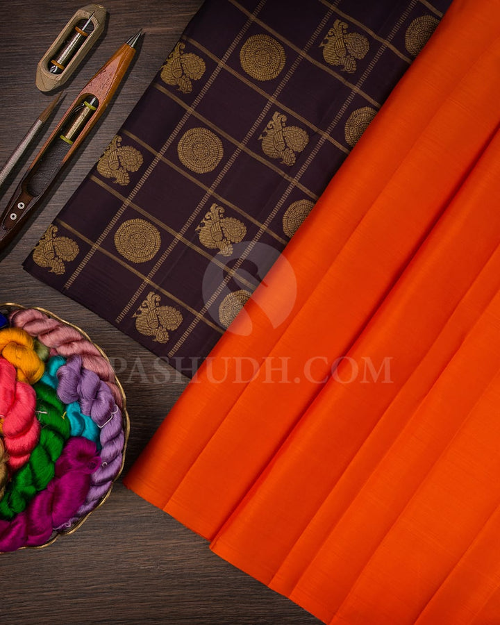 Orange & Paaku Color Traditional Borderless Pure Kanjivaram Silk Saree-SP41
