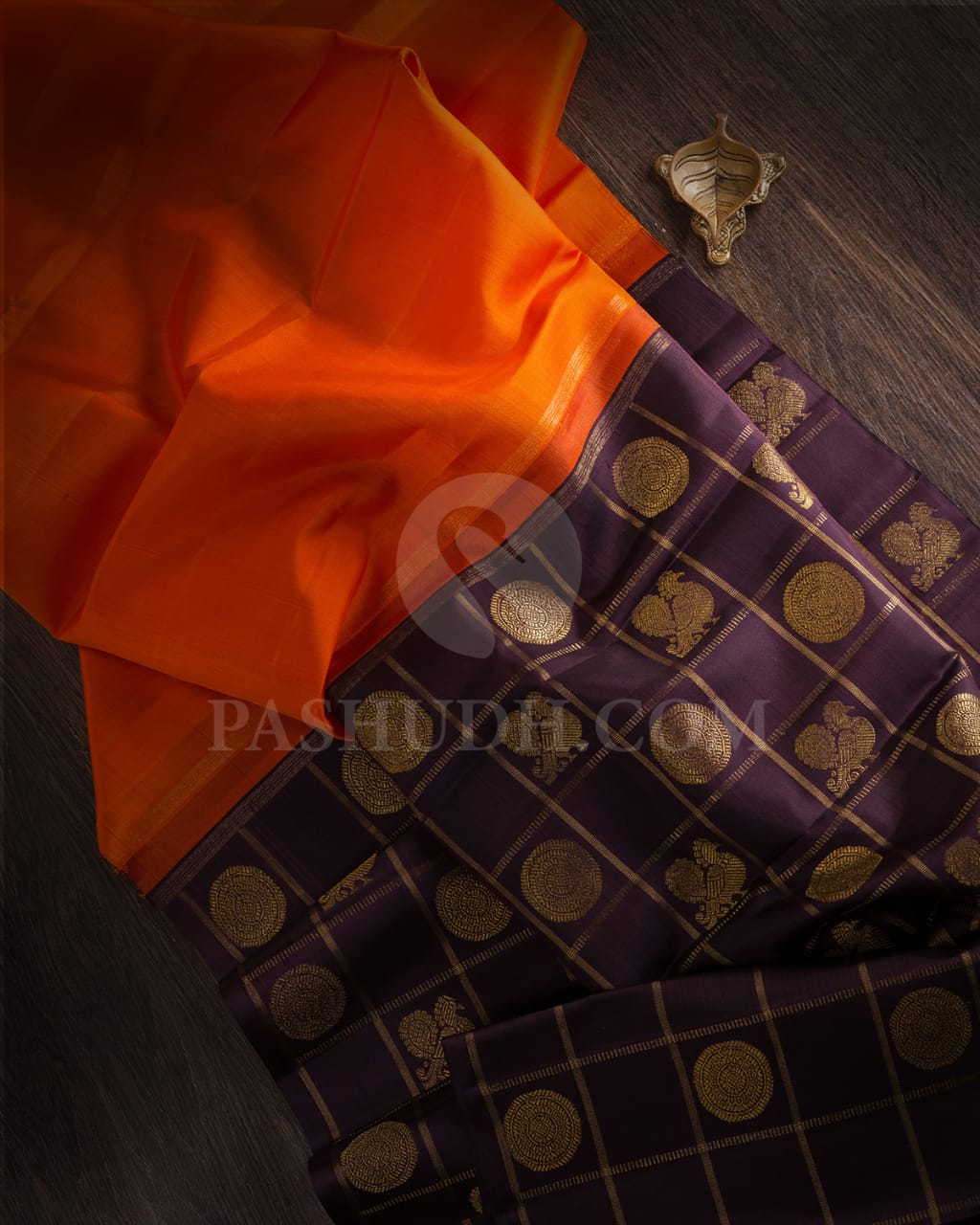 Orange & Paaku Color Traditional Borderless Pure Kanjivaram Silk Saree-SP41