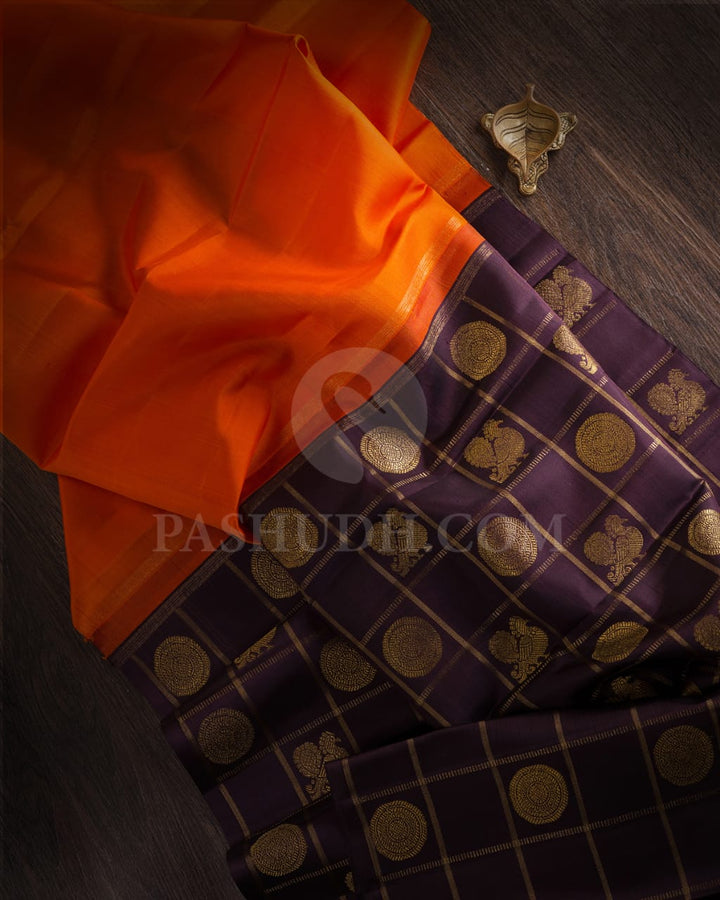Orange & Paaku Color Traditional Borderless Pure Kanjivaram Silk Saree-SP41