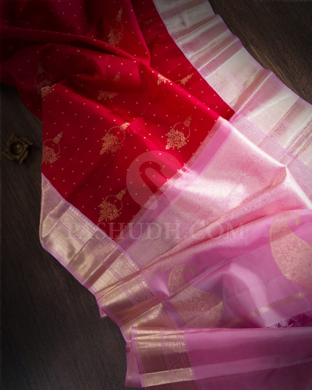 Red & Mild Baby Pink Kanjivaram Silk Saree-S1173(D)