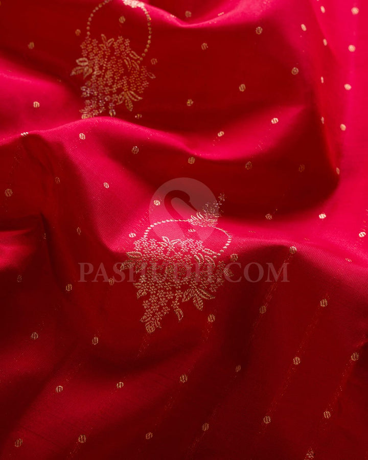 Red & Mild Baby Pink Kanjivaram Silk Saree-S1173(D)