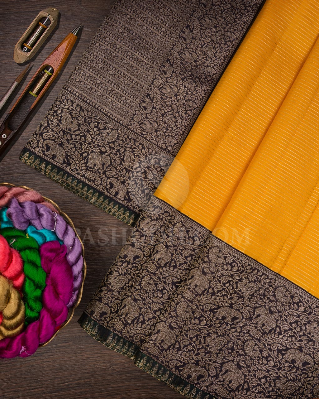 Mango Yellow & Black Kanjivaram Silk Saree-S1155(B)