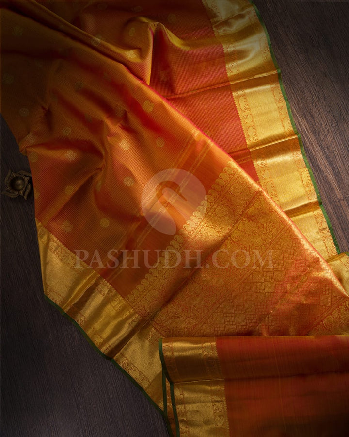 Light Orange Vairaoosi Patterned Pure Zari  Kanjivaram Silk Saree-SP18