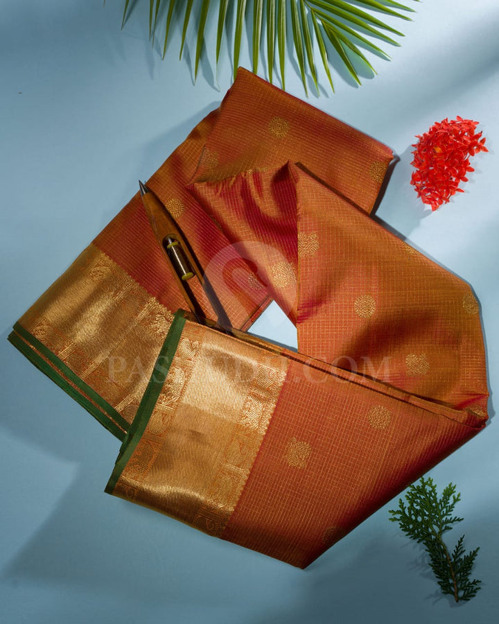 Light Orange Vairaoosi Patterned Pure Zari  Kanjivaram Silk Saree-SP18