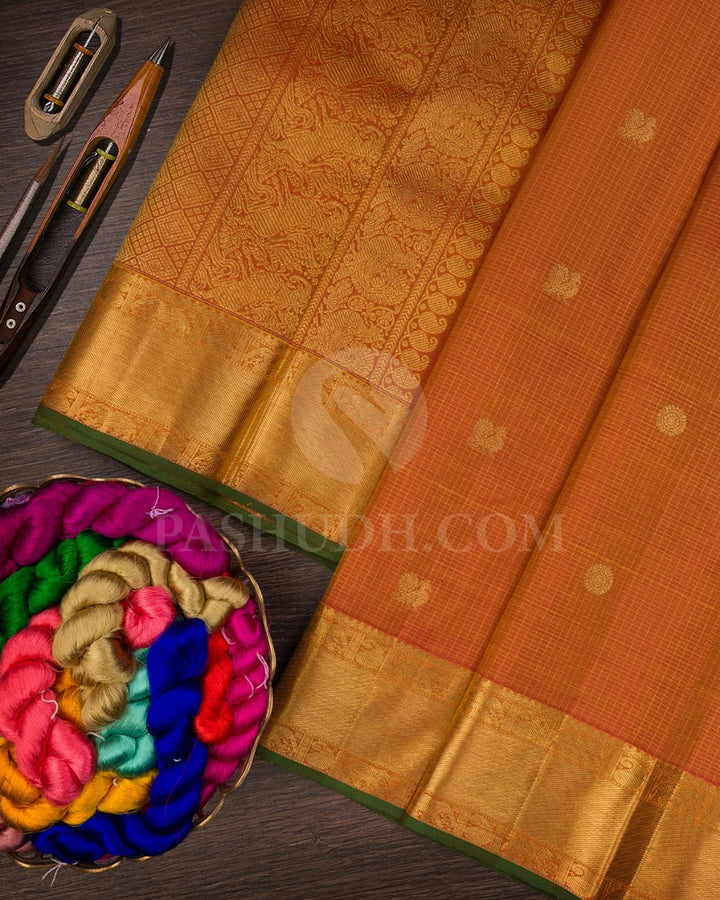 Light Orange Vairaoosi Patterned Pure Zari  Kanjivaram Silk Saree-SP18