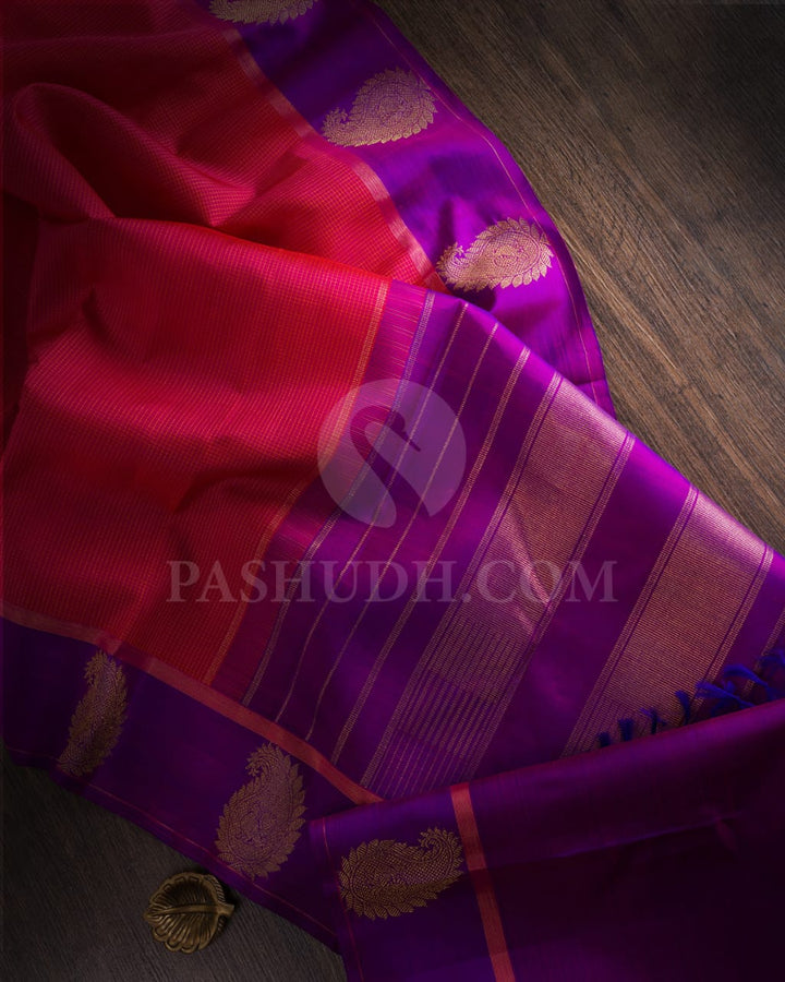Bright Pink & Violet Pure Kanjivaram Silk Saree-SP14