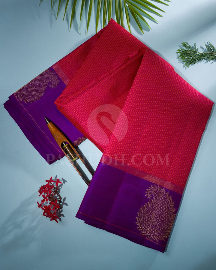 Bright Pink & Violet Pure Kanjivaram Silk Saree-SP14