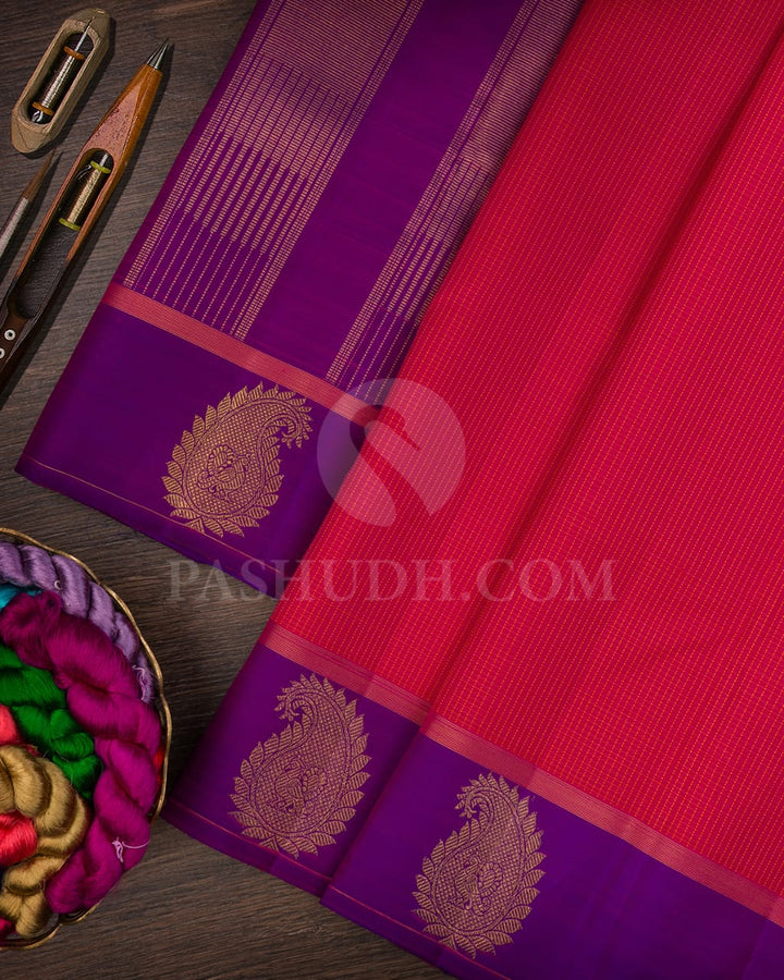 Bright Pink & Violet Pure Kanjivaram Silk Saree-SP14