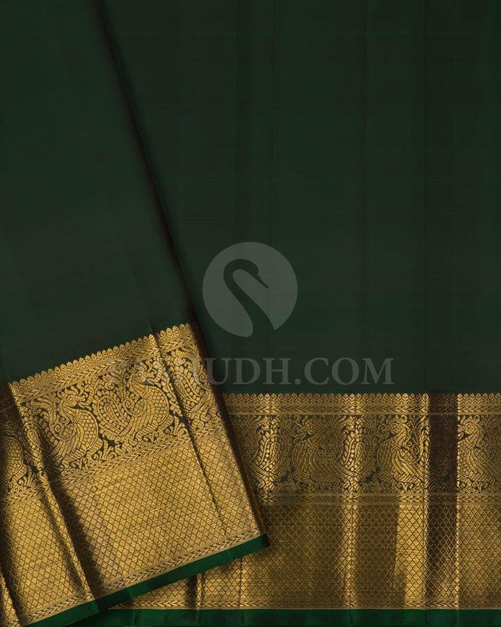 Pastel Baby Pink & Bottle Green Bridal Pure Zari Kanjivaram Silk Saree-SP31