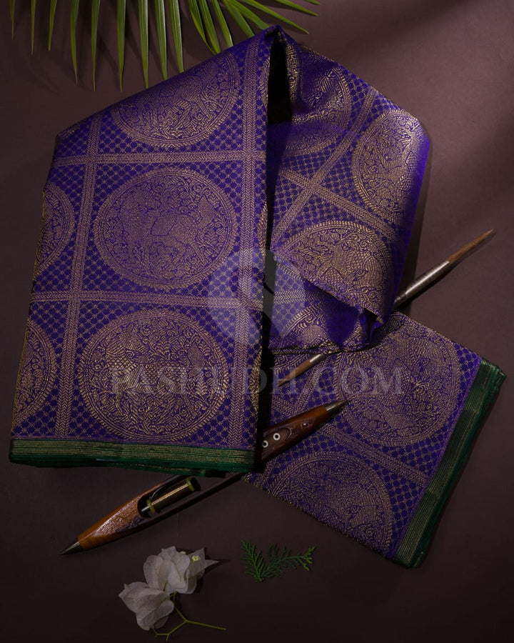 Royal Blue & Bottle Green Traditional Borderless Pure Kanjivaram Silk Saree-SP2