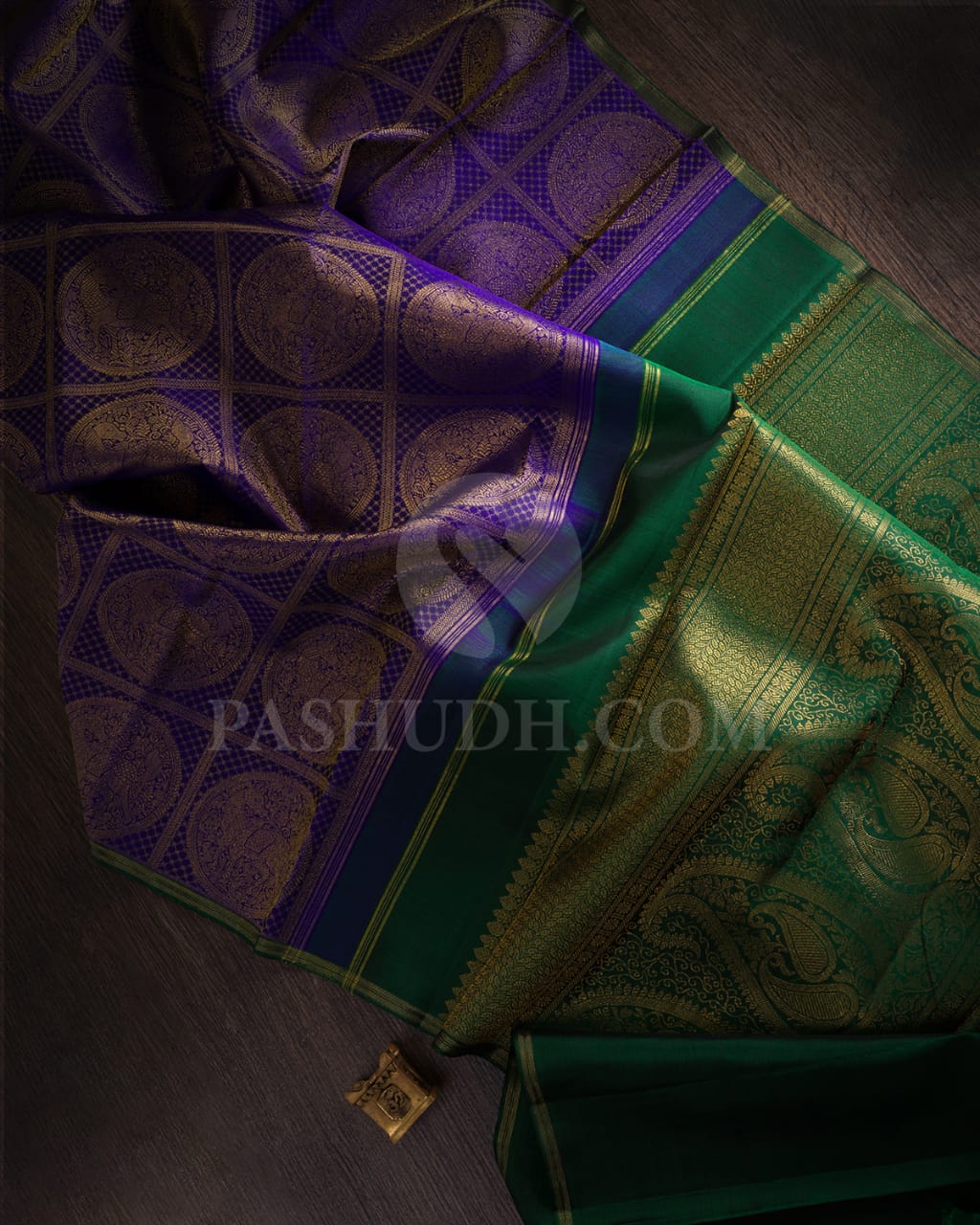 Royal Blue & Bottle Green Traditional Borderless Pure Kanjivaram Silk Saree-SP2