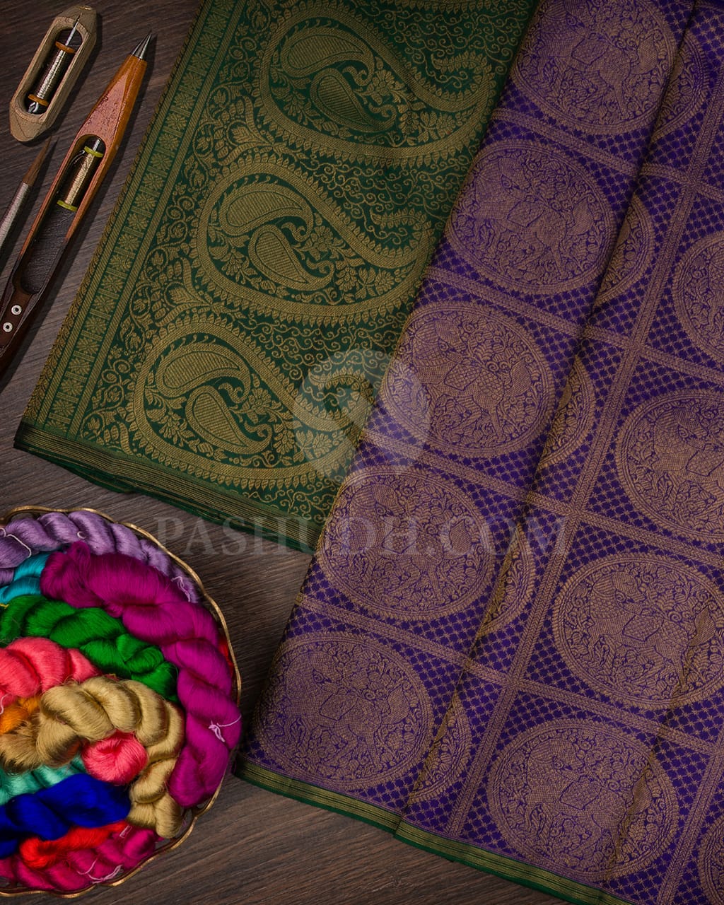 Royal Blue & Bottle Green Traditional Borderless Pure Kanjivaram Silk Saree-SP2