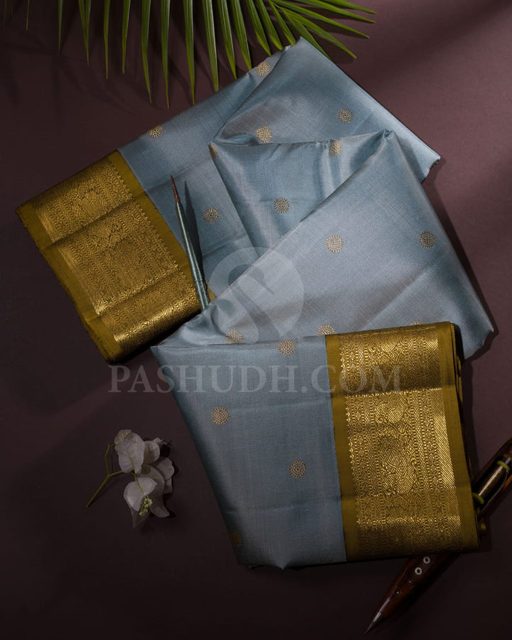 Slate Blue & Venthayam Pure Kanjivaram Silk Saree-SP30