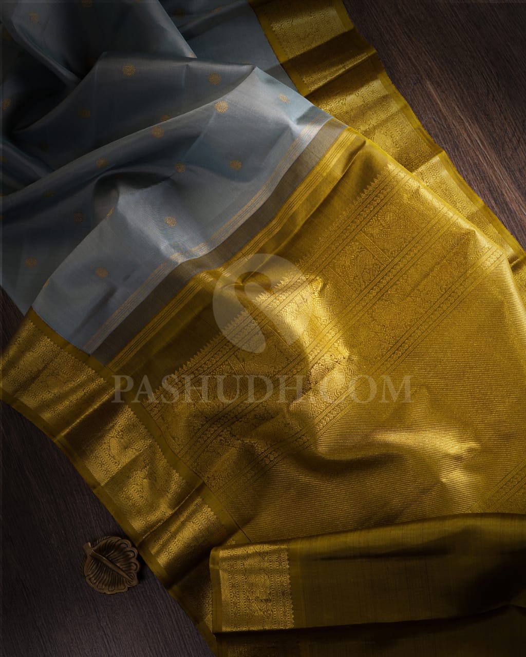 Slate Blue & Venthayam Pure Kanjivaram Silk Saree-SP30