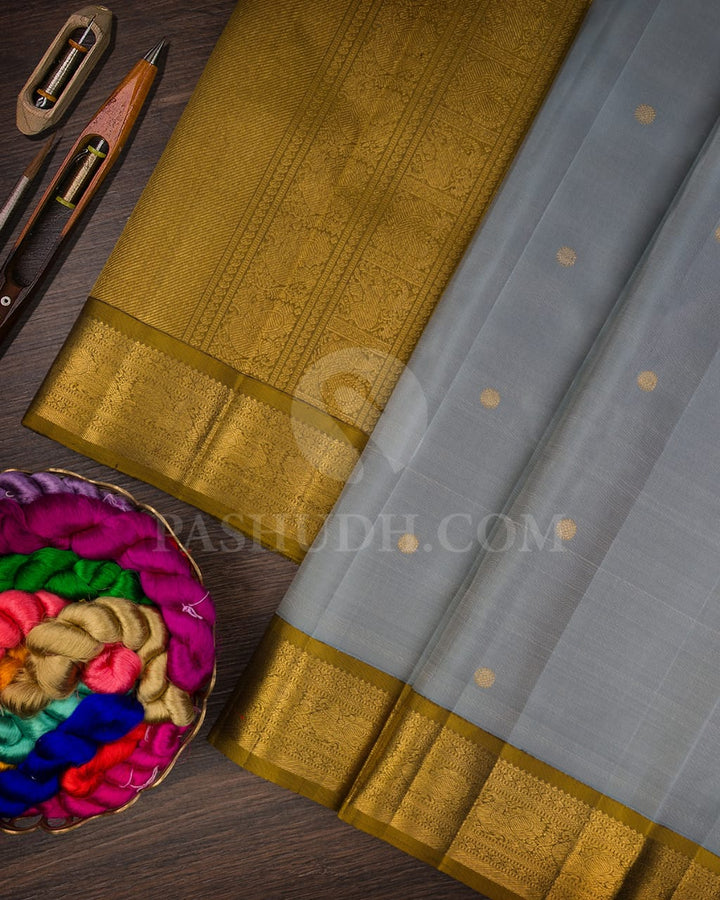 Slate Blue & Venthayam Pure Kanjivaram Silk Saree-SP30